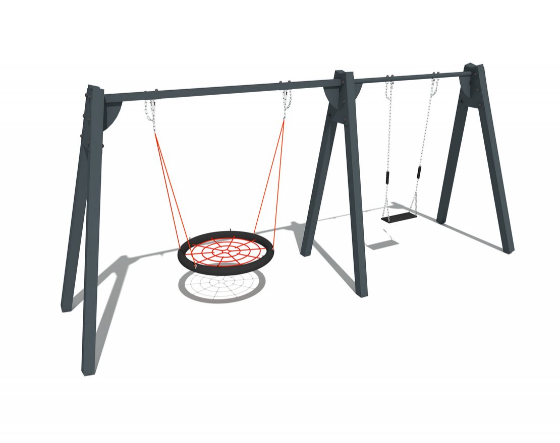 Качели на металлических стойках с прорезиненным сиденьем и сиденьем Гнездо ИО 01033 - вид 2